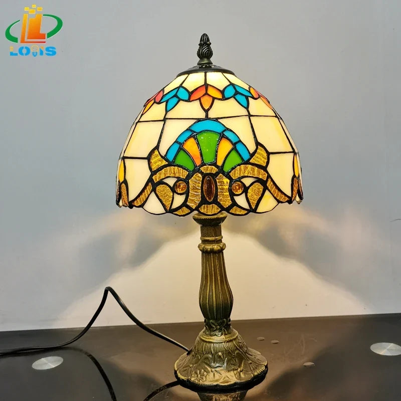 lampe de chevet baroque style tiffany en verre antique métal