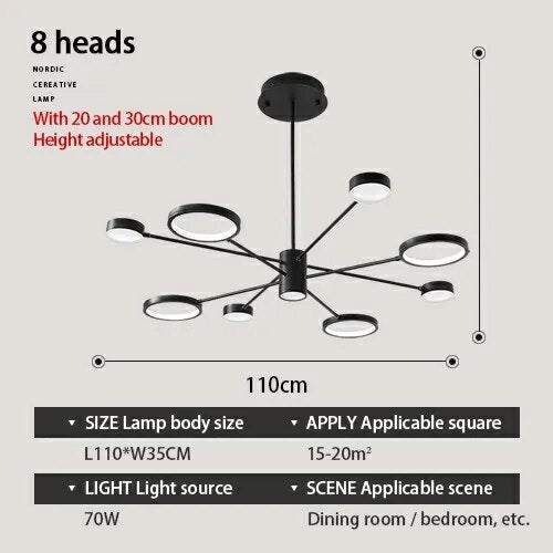 Plafonnier LED multi-têtes en fer noir