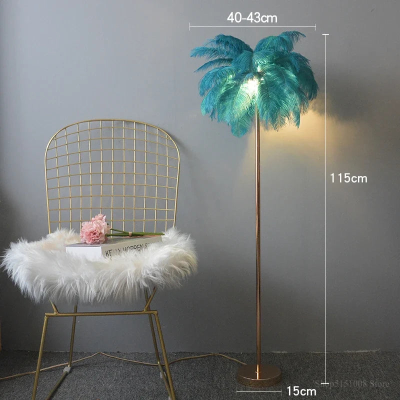 lampadaire nordique en plumes d'autruche avec éclairage led