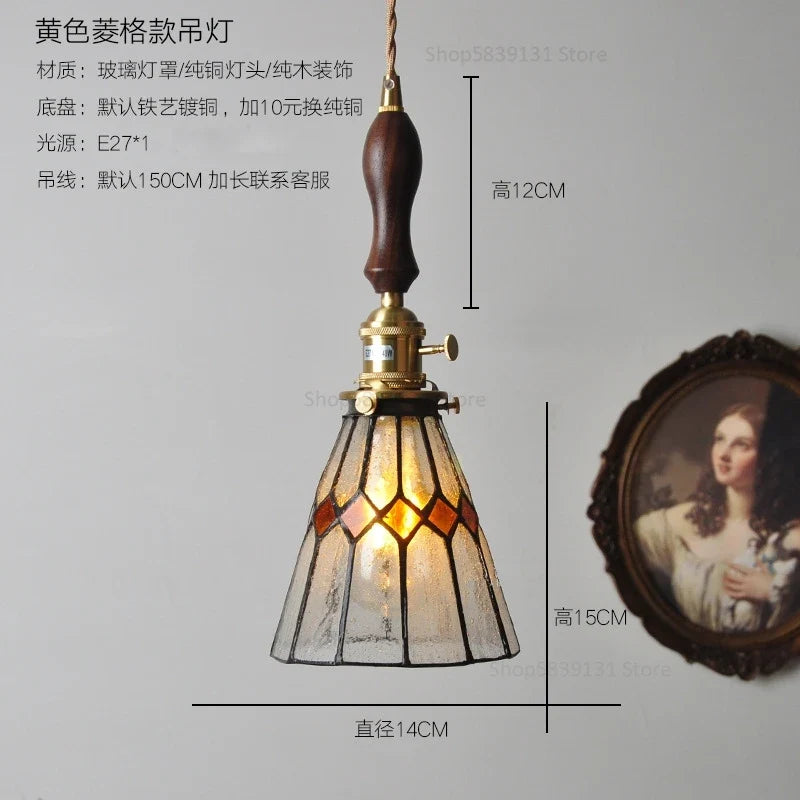 petit lustre nordique en cuivre avec verre coloré