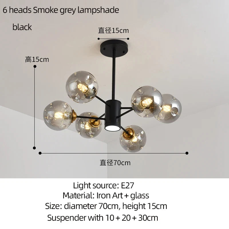 lustre moderne design haricot magique en verre intérieur