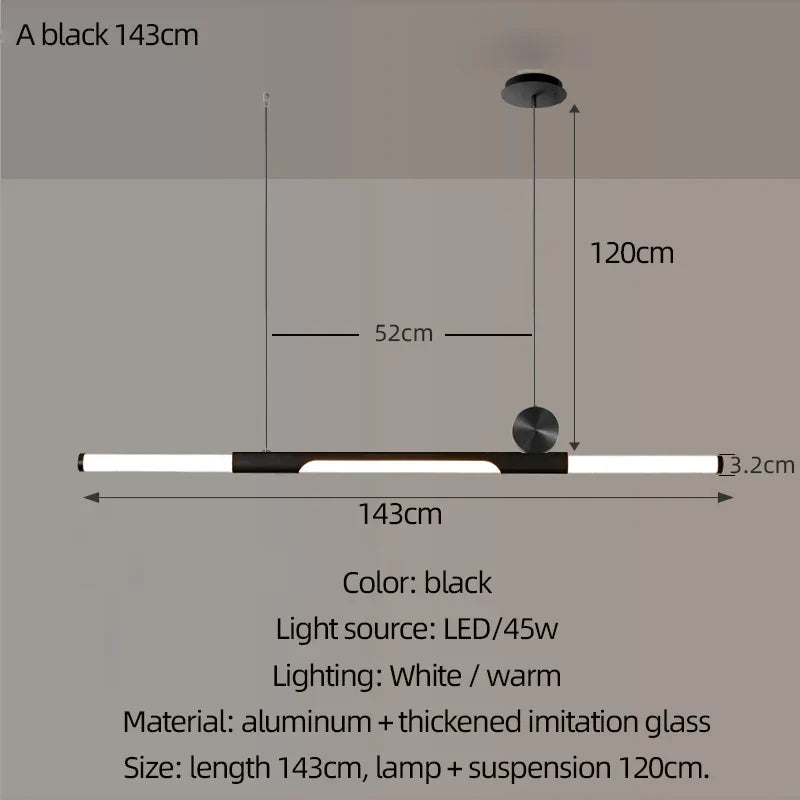 Chandelier in long dining room, black / gold thickened glass modern chandelier, hall, coffee shop, study, LED bar chandelier