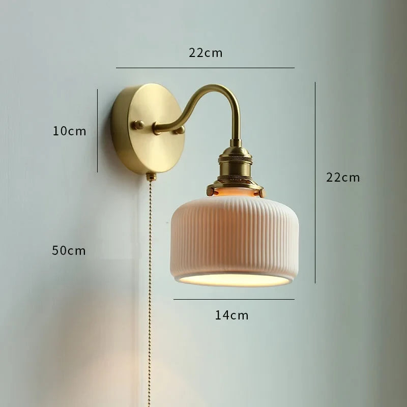 Applique murale fleur verre cuivre tirer chaîne interrupteur LED chambre salle de bain miroir escalier lumière nordique moderne