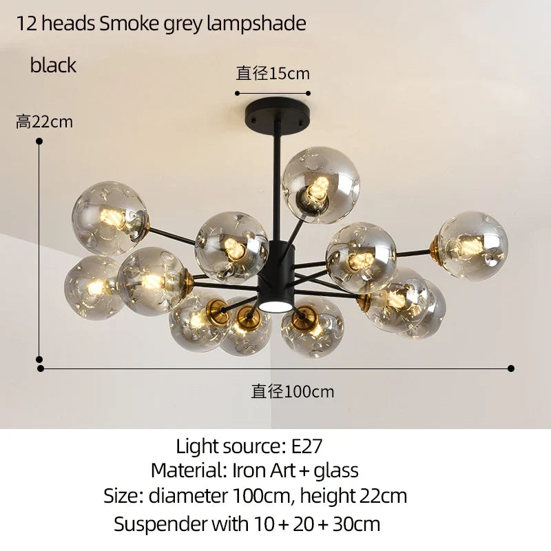 lustre moderne design haricot magique en verre intérieur