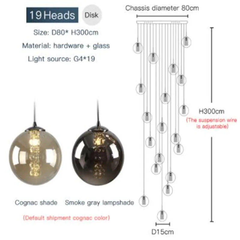 suspension en verre design pour escalier moderne à LED
