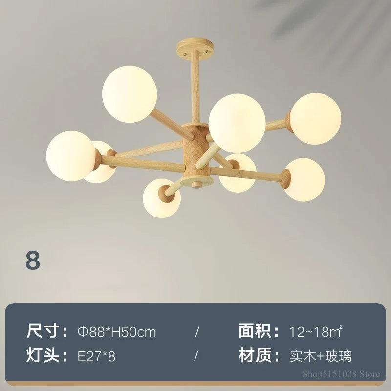 lustre nordique led en bois massif moderne rond