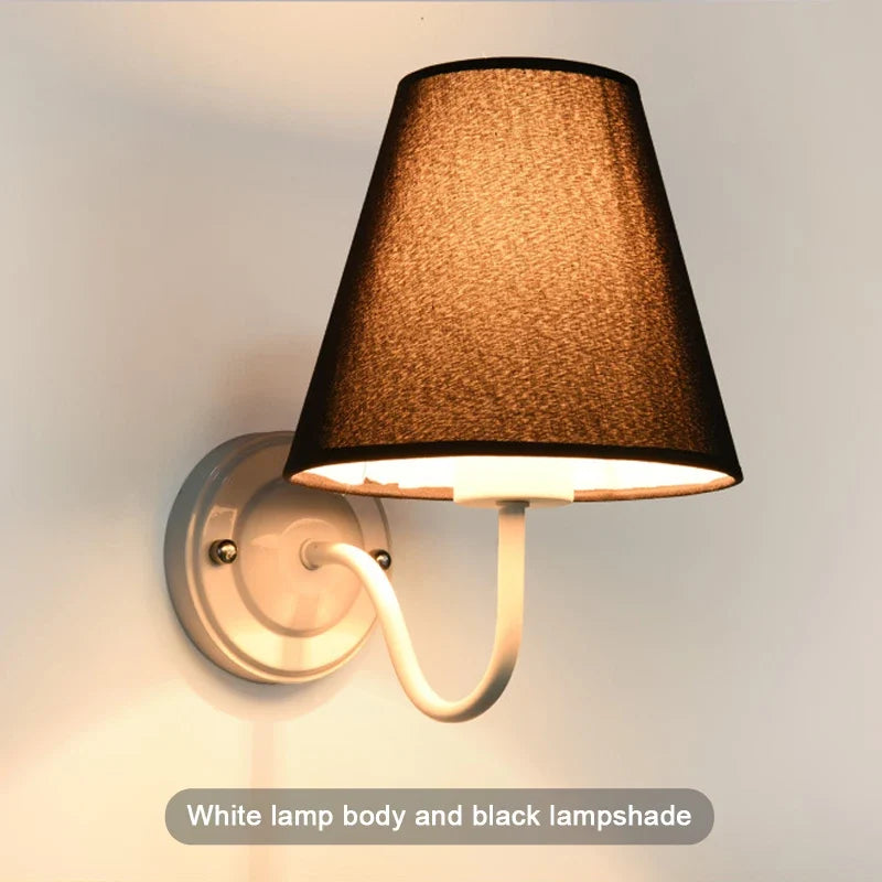 applique murale rétro américaine en tissu avec abat-jour européen led