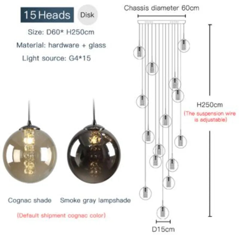 suspension en verre design pour escalier moderne à LED