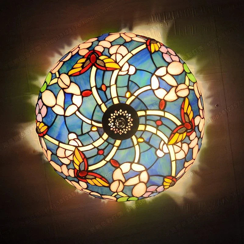 plafonnier fleurs papillons style campagne lampes rétro en verre artisanales