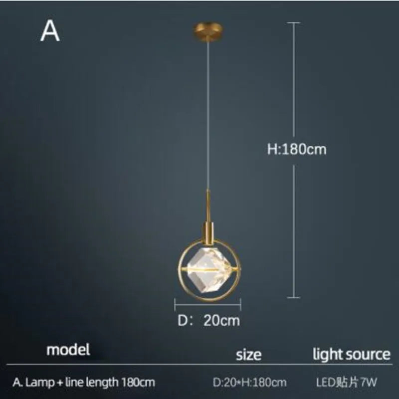 lampe nordique créative en cristal pour restaurant et bar