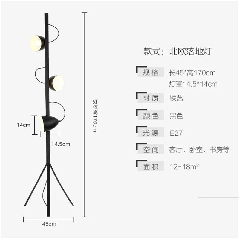 lampadaire nordique design créatif en fer pour intérieur