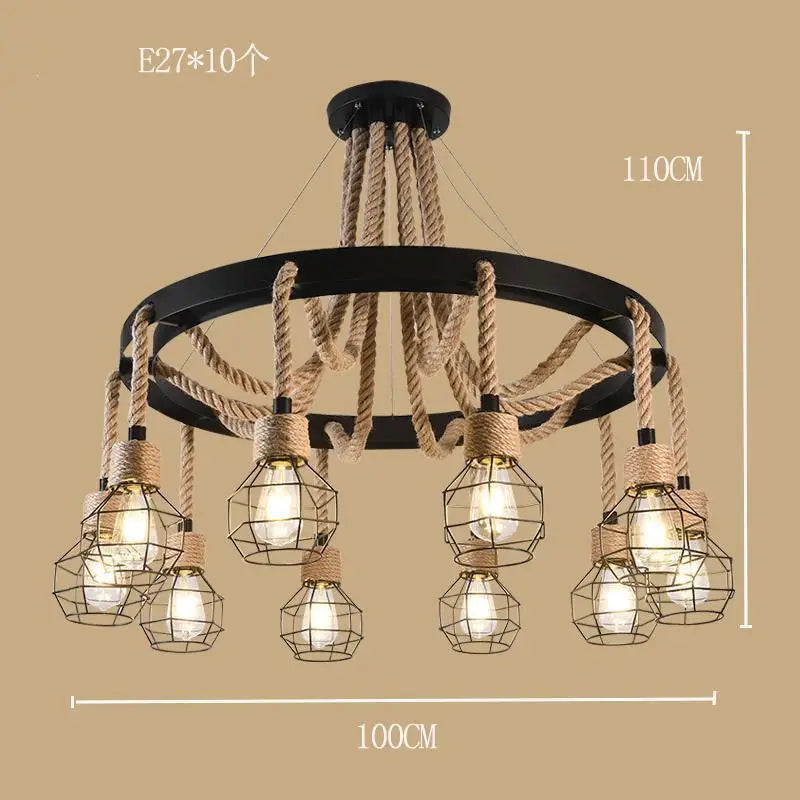 lustre style industriel en ferronnerie et corde de chanvre