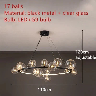 Lustre design rond avec boules en Verre clair à LED