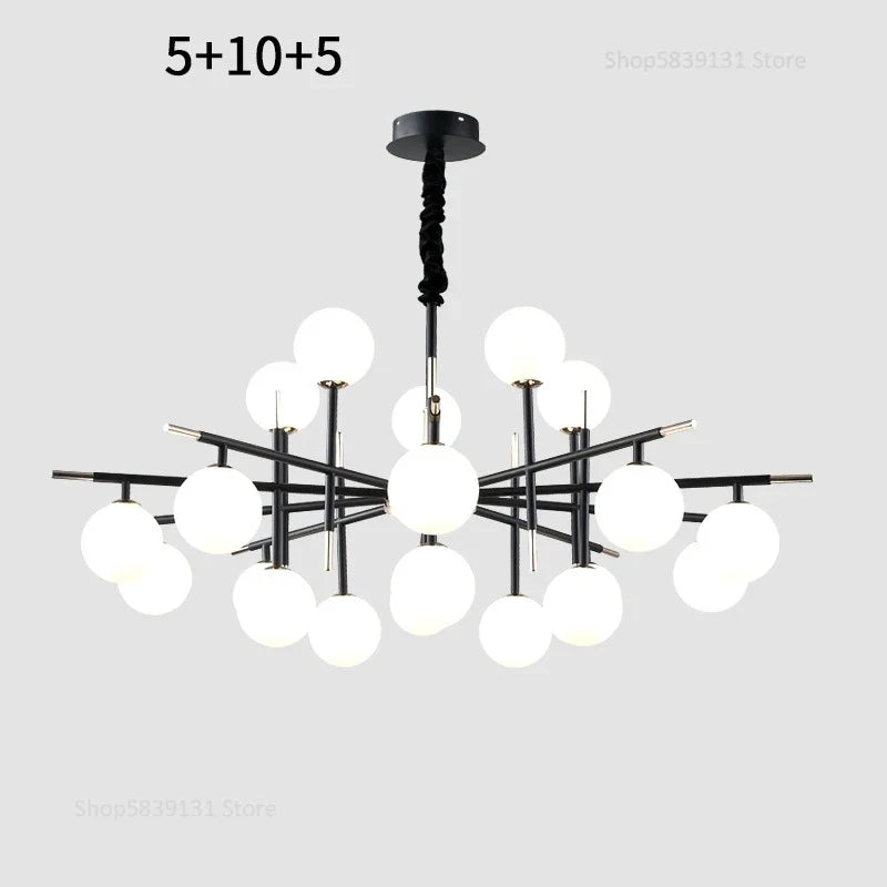 lustre nordique en fer avec boule de verre led pour restaurant