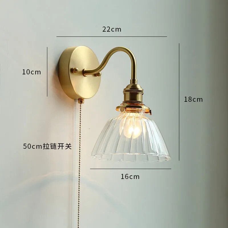 applique led moderne verre chaîne interrupteur nordique cuivre lumière