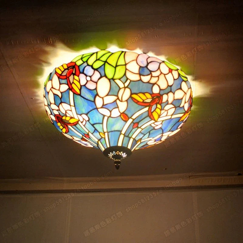 plafonnier fleurs papillons style campagne lampes rétro en verre artisanales