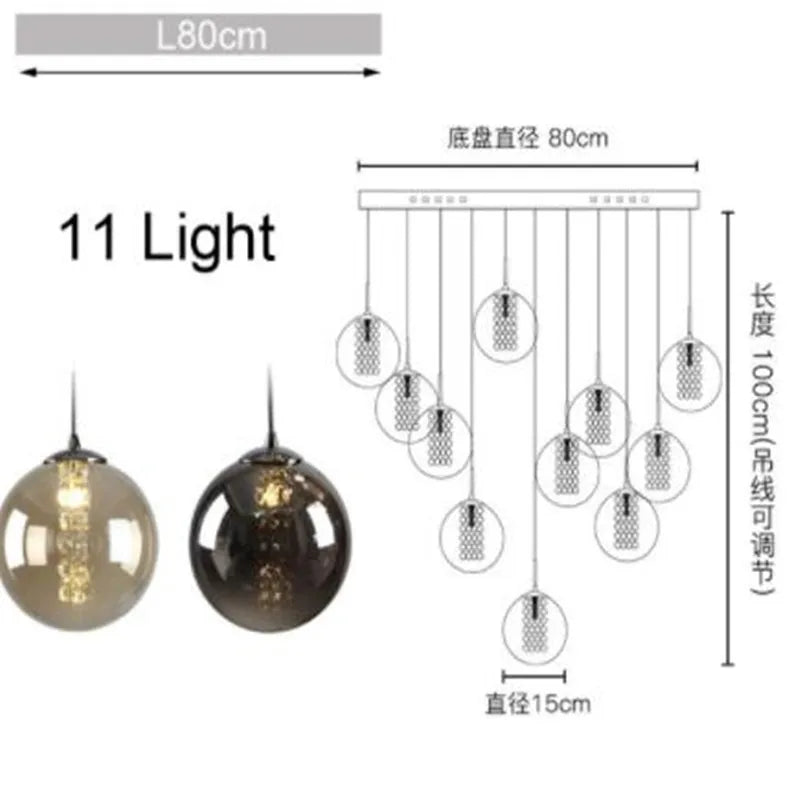 suspension en verre design pour escalier moderne à LED