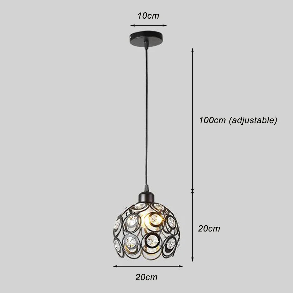Modern Ceiling Light Chandelier Metal Crystal Shade E27, Pendant Lighting for Living Dining Room Bedroom Cafe Bar Black White
