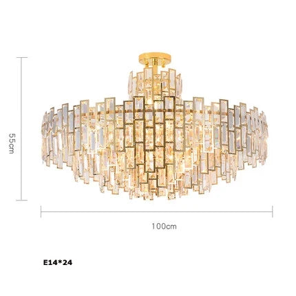 lustre design led moderne en cristal argenté et doré suspendu