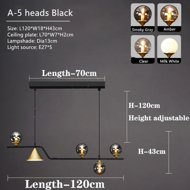lustre rustique nordique en verre et fer noir décoratif