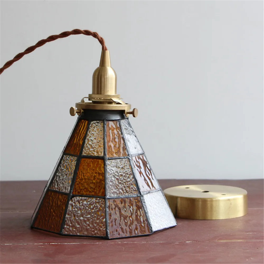suspension luminaire vintage en laiton et verre pour cuisine