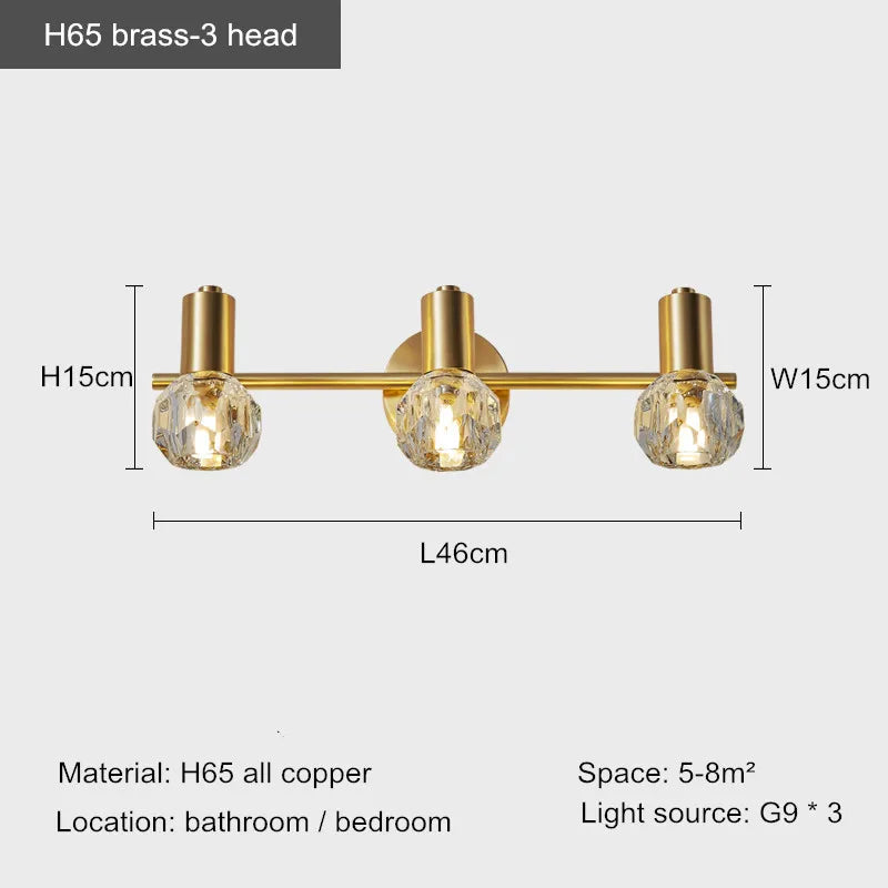 lampe frontale à led en cristal design moderne pour salle de bain