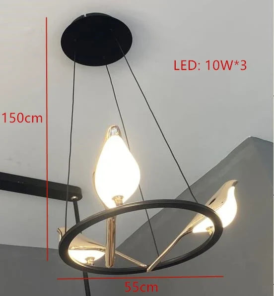 suspension LED oiseau fantaisie plaquée or design moderne ajustable