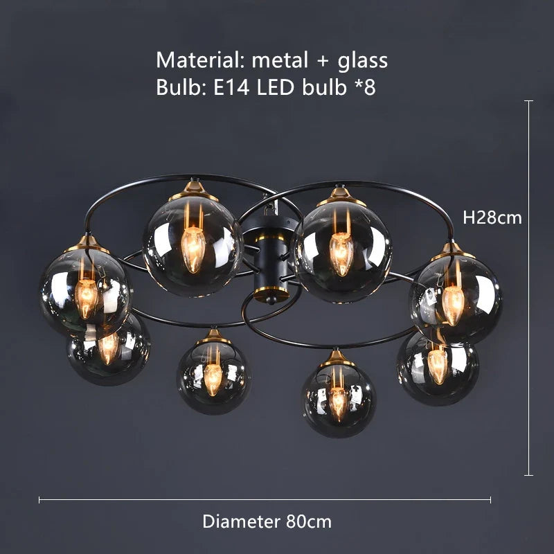 lustre industriel en verre ambré design nordique métal pour foyer et restaurant