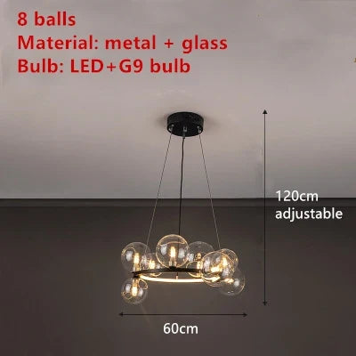 Lustre design rond avec boules en Verre clair à LED
