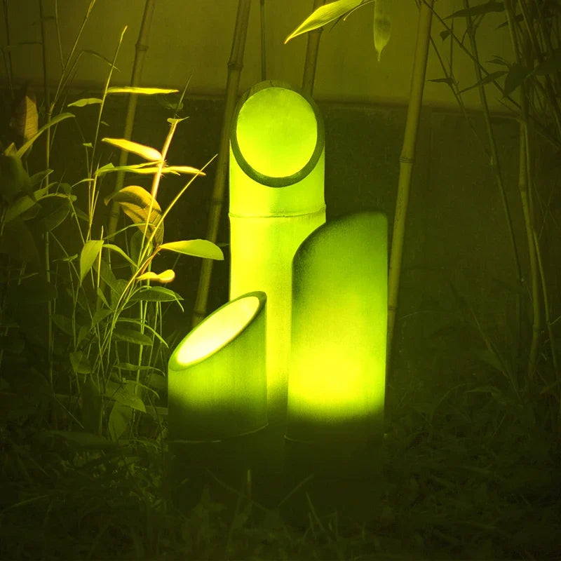 Lampe extérieure en bambou vert/jaune