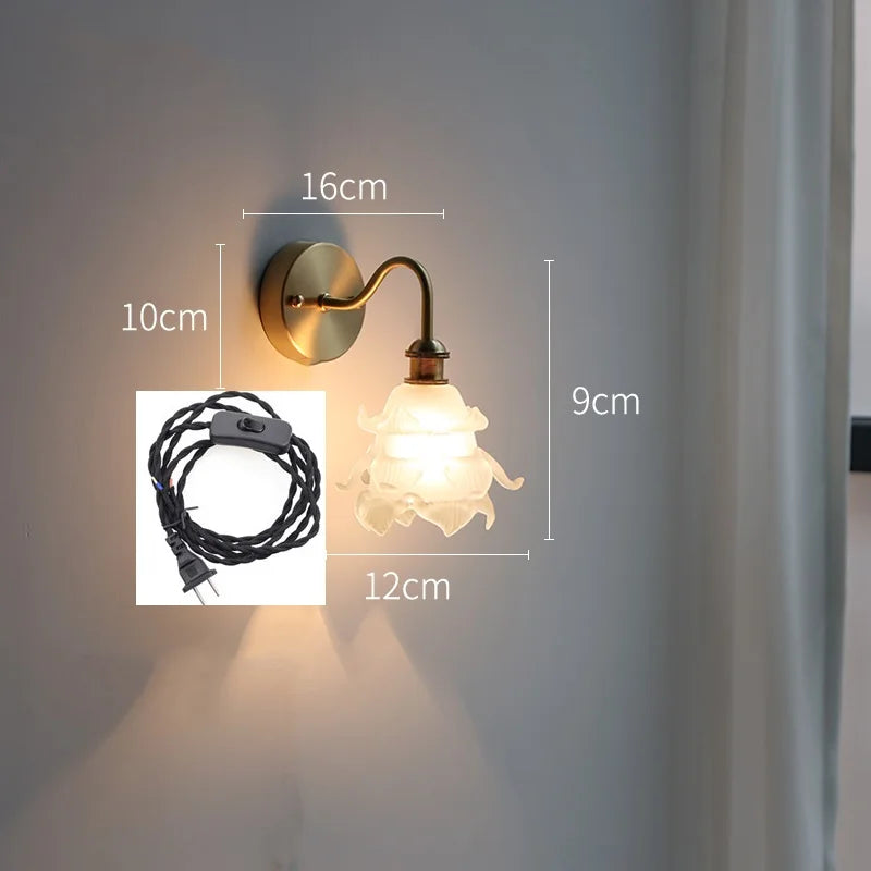 Applique murale fleur verre cuivre tirer chaîne interrupteur LED chambre salle de bain miroir escalier lumière nordique moderne