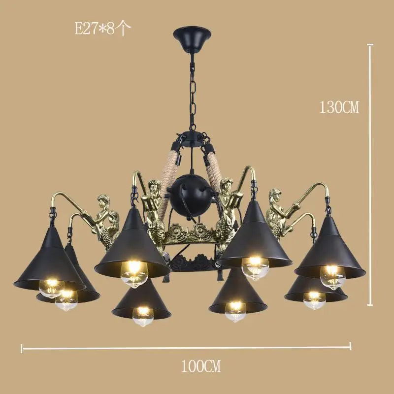 lustre style industriel en ferronnerie et corde de chanvre
