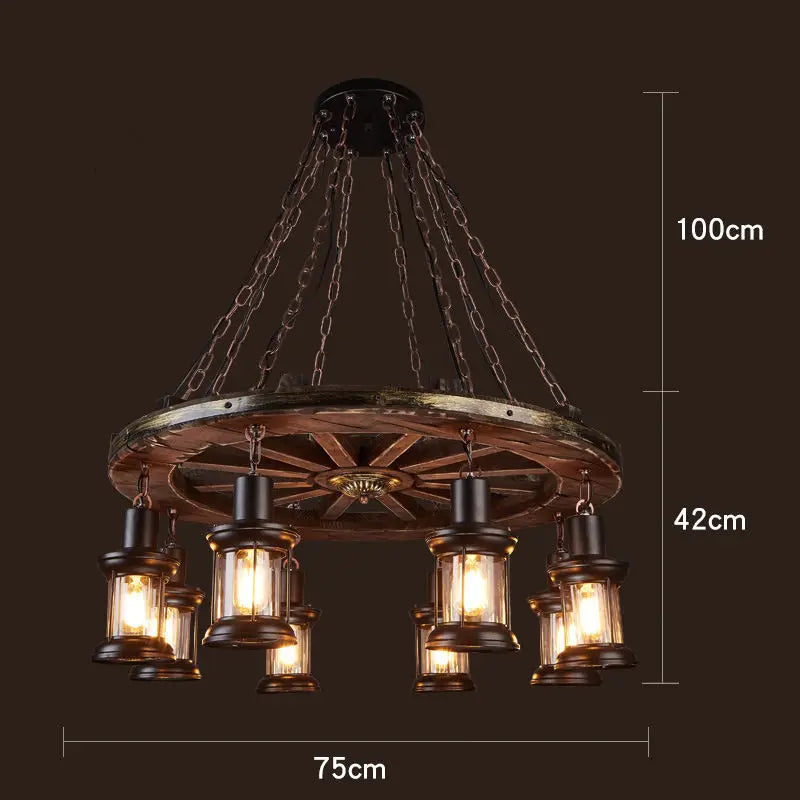 lustre vintage loft en bois avec suspension LED