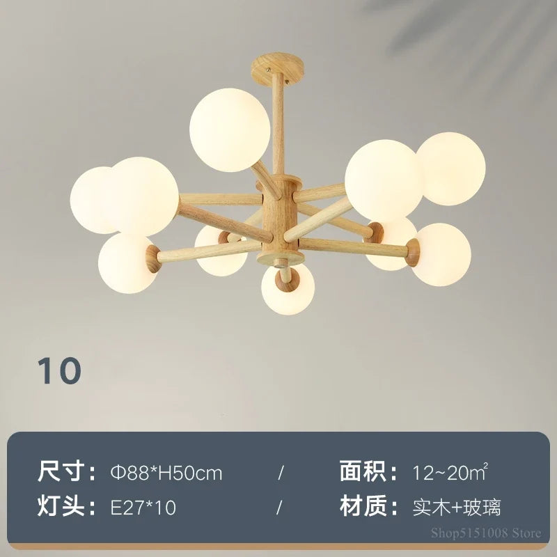 lustre nordique led en bois massif moderne rond