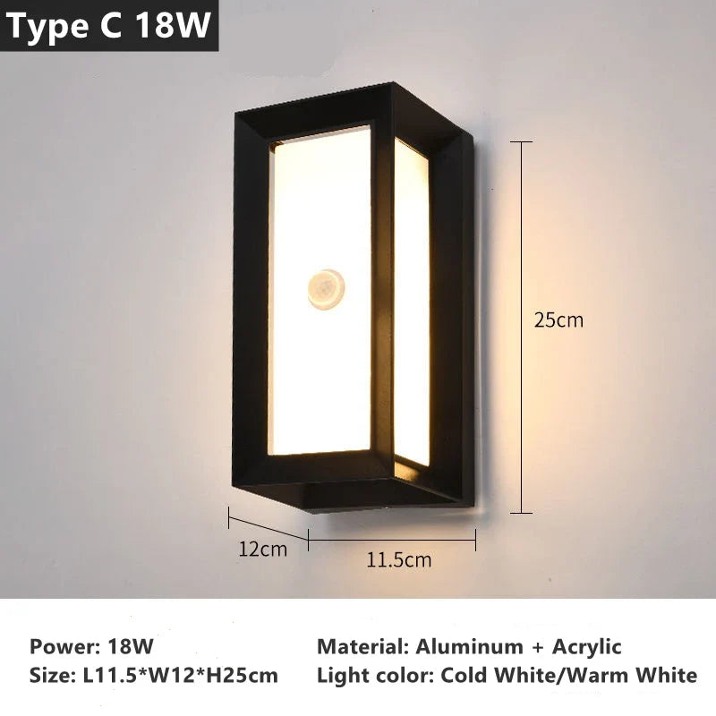 18W 30W Outdoor LED Wall Lamp PIR Motion Sensor IP65 Waterproof Porch Light Balcony Garden Corridor Wall Sconce Lighting Fixture