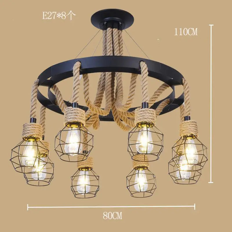 lustre style industriel en ferronnerie et corde de chanvre