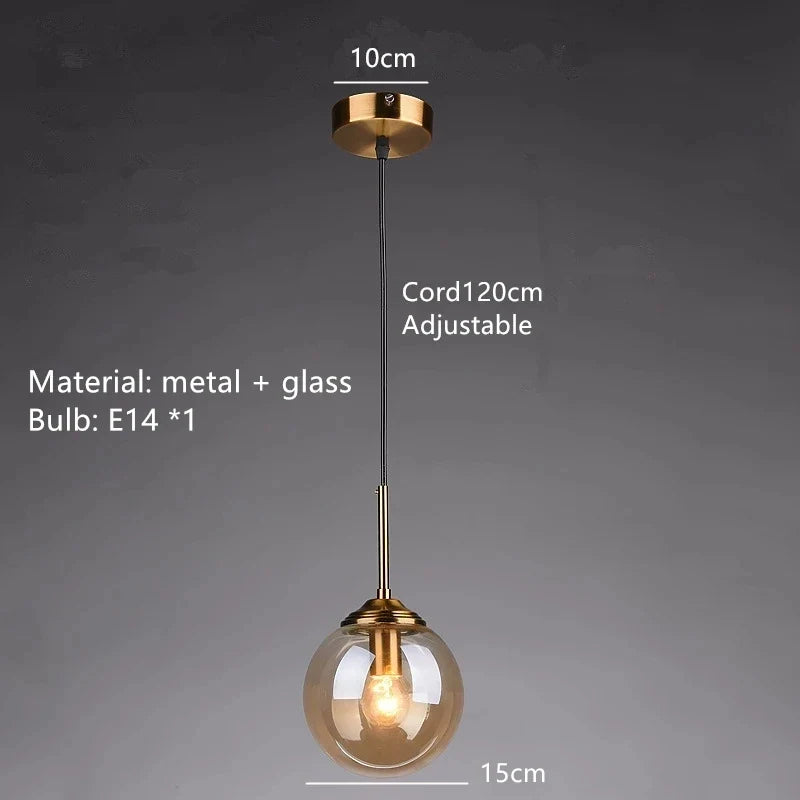 lustre industriel en verre ambré design nordique métal pour foyer et restaurant