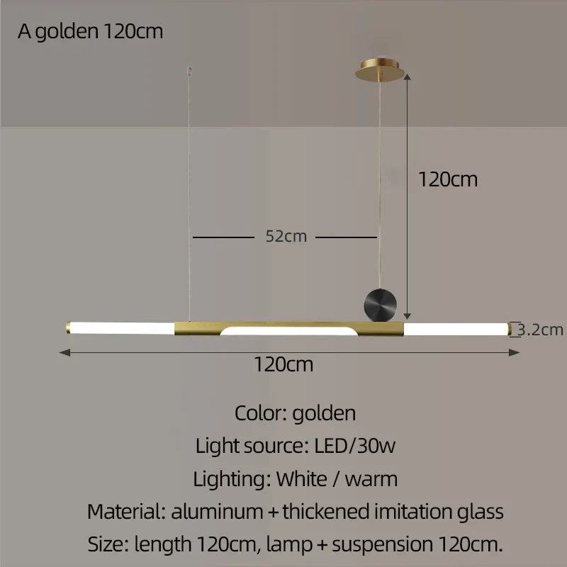 Chandelier in long dining room, black / gold thickened glass modern chandelier, hall, coffee shop, study, LED bar chandelier