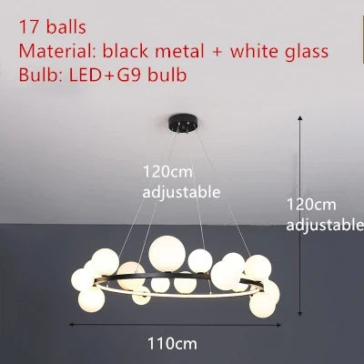 Lustre design rond avec boules en Verre clair à LED