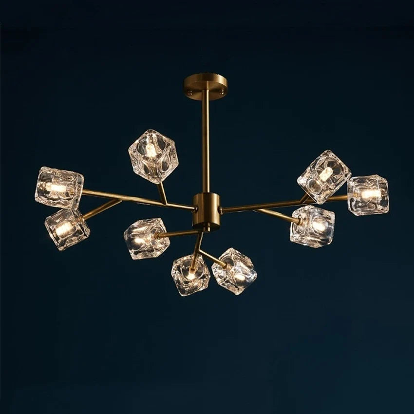 lustre led cube glace cuivre doré éclairage style industriel nordique