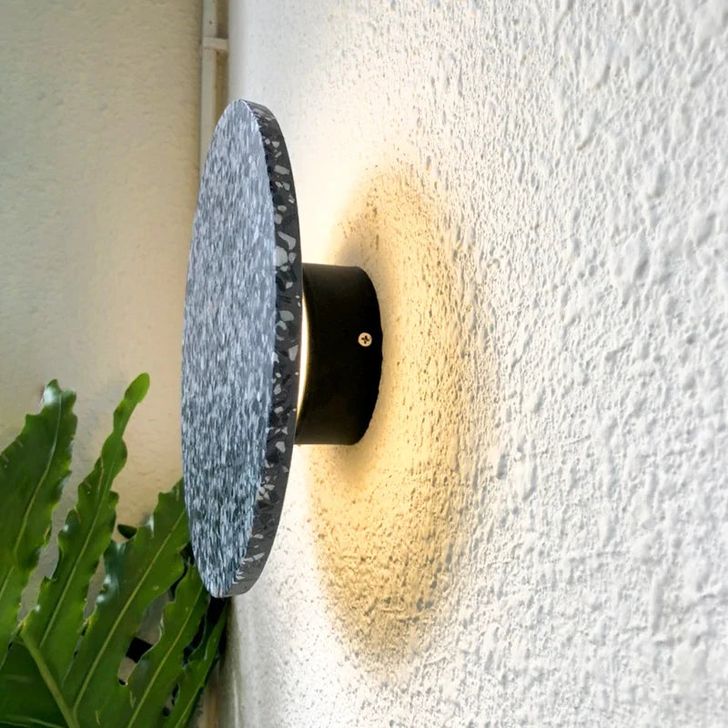 Applique extérieure LED étanche jardin rond intérieur Terrazzo &amp; acrylique décoration fond applique murale terrasse éclairage mural