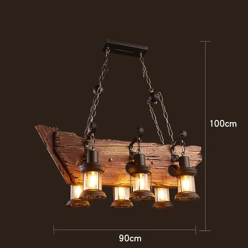 lustre vintage loft en bois avec suspension LED