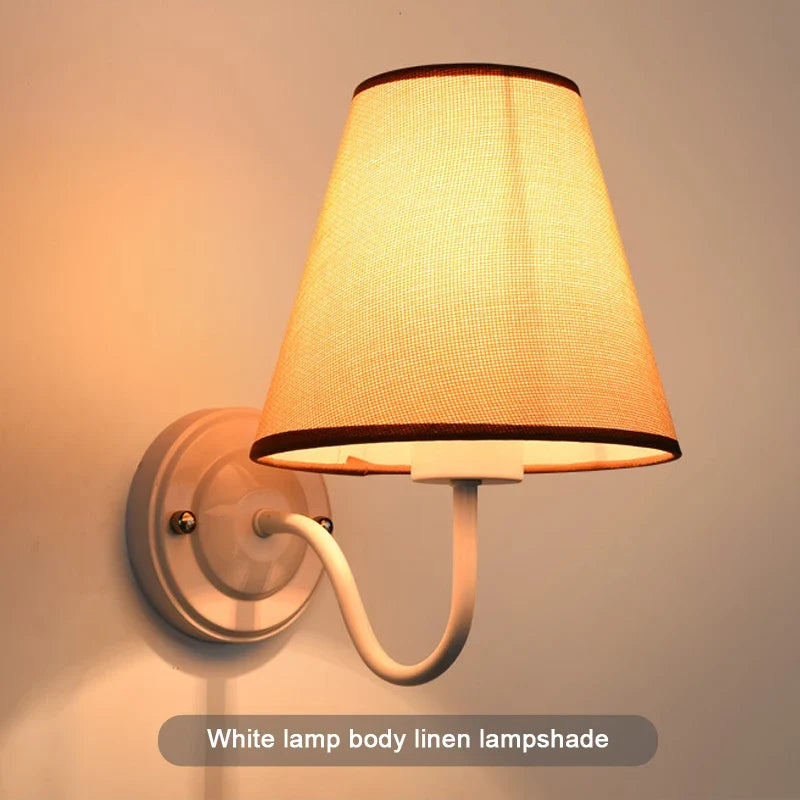 applique murale rétro américaine en tissu avec abat-jour européen led