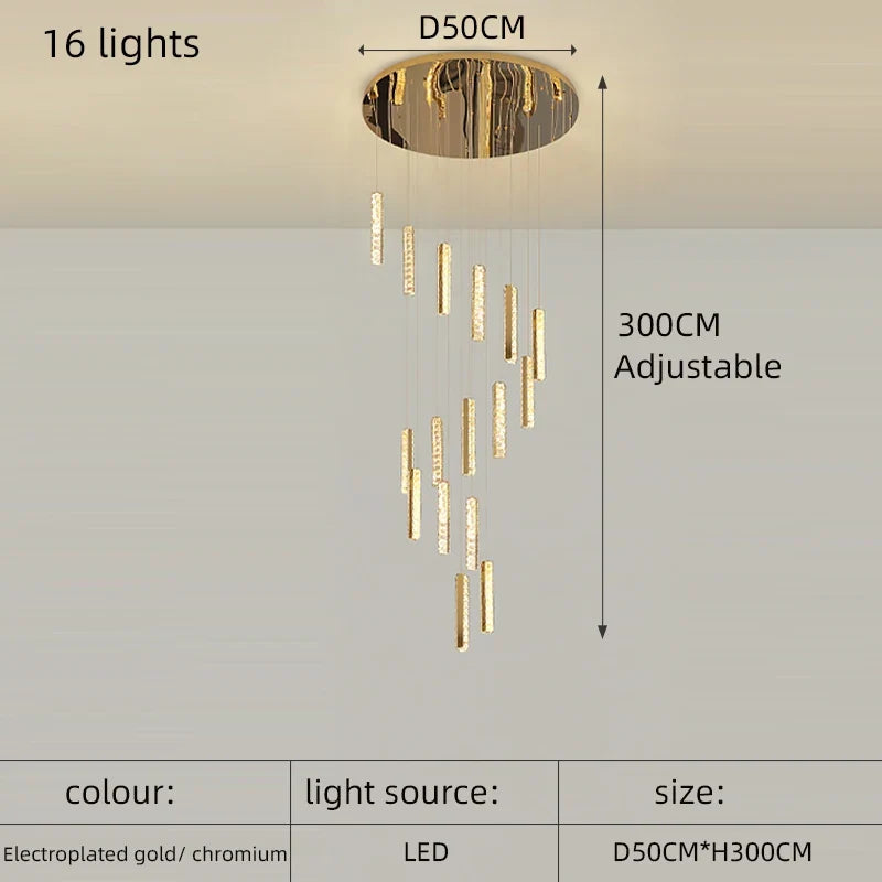 lustre en cristal led doré pour éclairage intérieur élégant et raffiné
