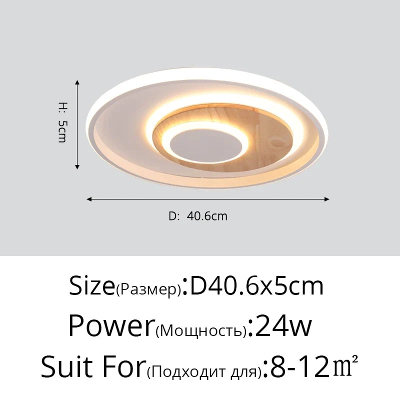 plafond moderne à leds en bois véritable éclairage rond
