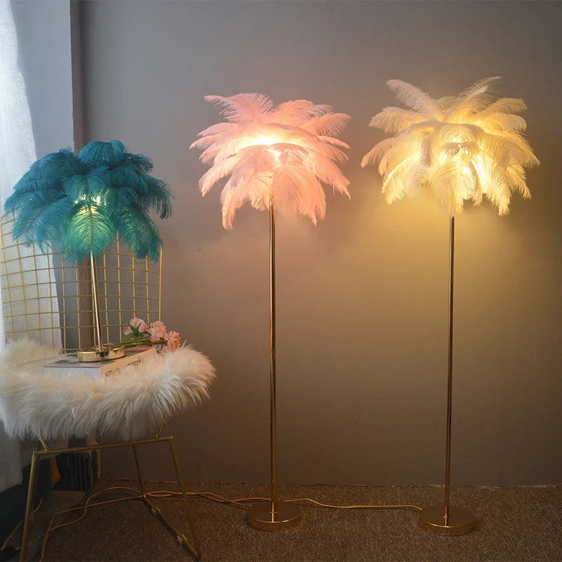 lampadaire nordique en plumes d'autruche avec éclairage led