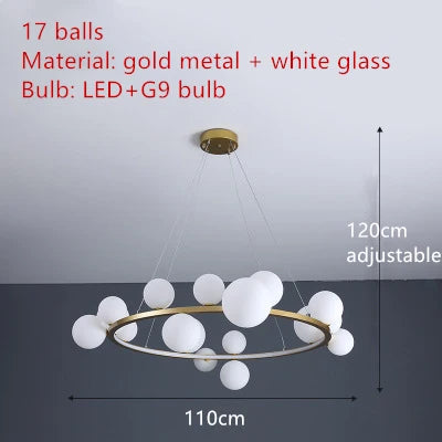 Lustre design rond avec boules en Verre clair à LED