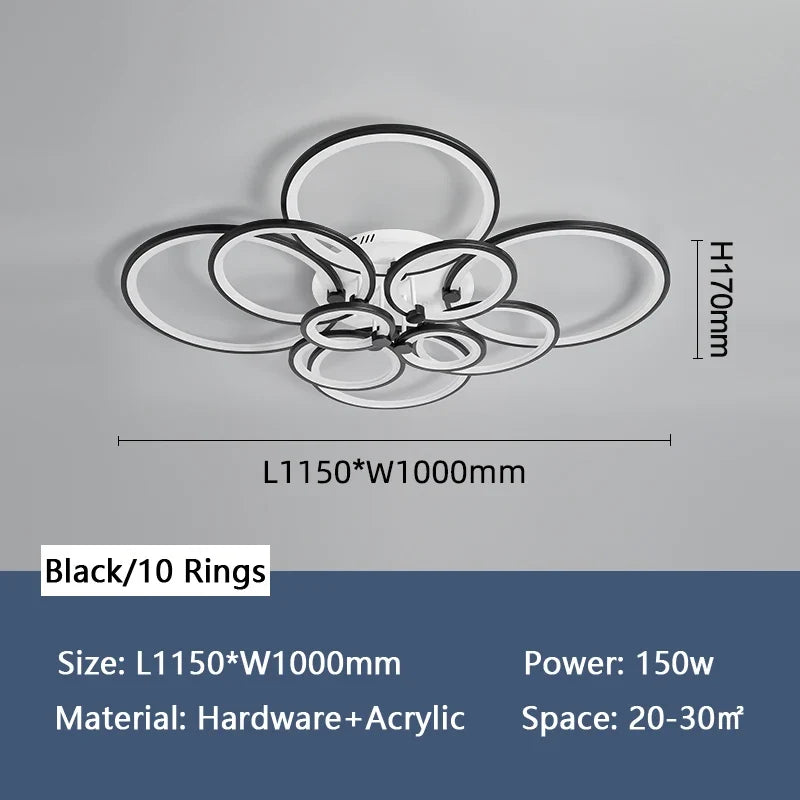 lustre moderne à anneaux circulaires avec éclairage led