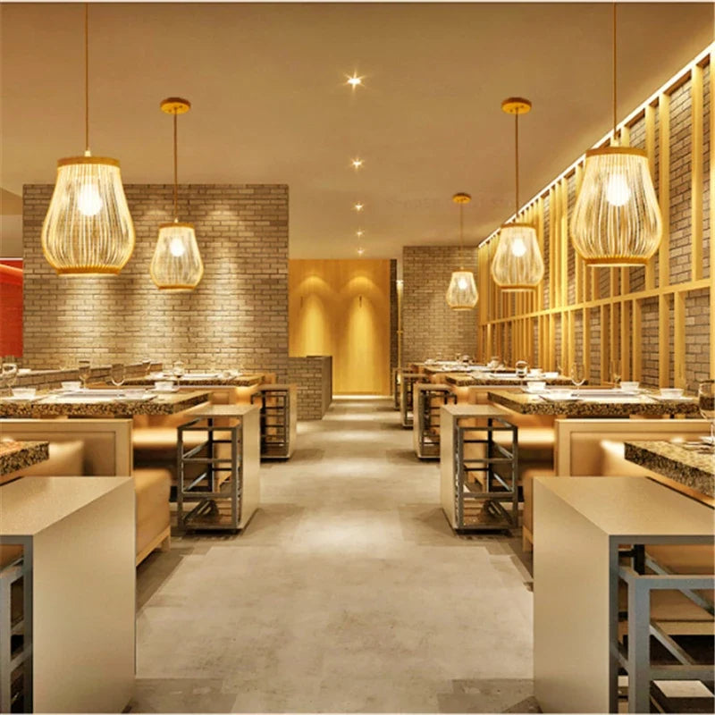 luminaire suspendu en bambou chinois pour restaurant hôtel