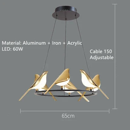 suspension LED oiseau fantaisie plaquée or design moderne ajustable
